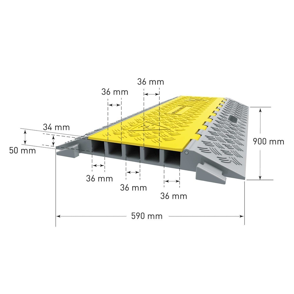 Číslo obrázku produktu 5: Kabelový můstek s 5 komorami, nasazovací, VxŠxH 50 x 900 x 500 mm, černý/žlutý