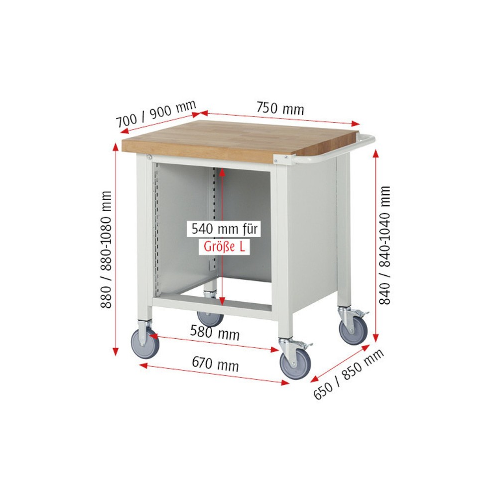 Číslo obrázku produktu 6: Mobilní pracovní stůl RAU řada 8000, 1 kontejner, VxŠxH 880-1080 x 750 x 700 mm, 5 zásuvek, 2 x 90, 3 x 120 mm