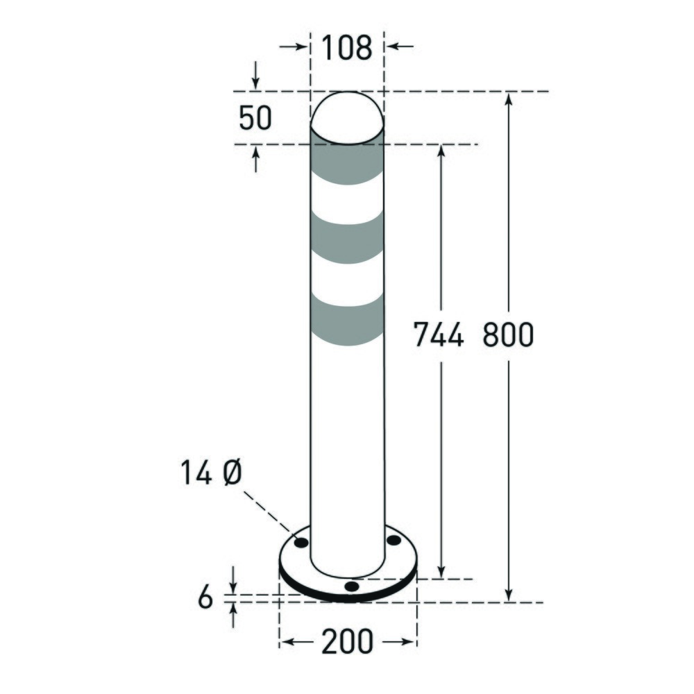 Číslo obrázku produktu 2: Ochranný sloupek pro nabíjecí sloupky II, Ø 108 mm, výška 800 mm, k ukotvení, ocel, plastová povrchová úprava, červené reflexní kroužky