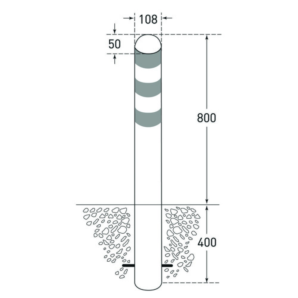 Číslo obrázku produktu 2: Ochranný sloupek pro nabíjecí stanice II, Ø 108 mm, výška 800 mm, pro seřizování do betonu, ocel, potažené plastem, modré reflexní kroužky