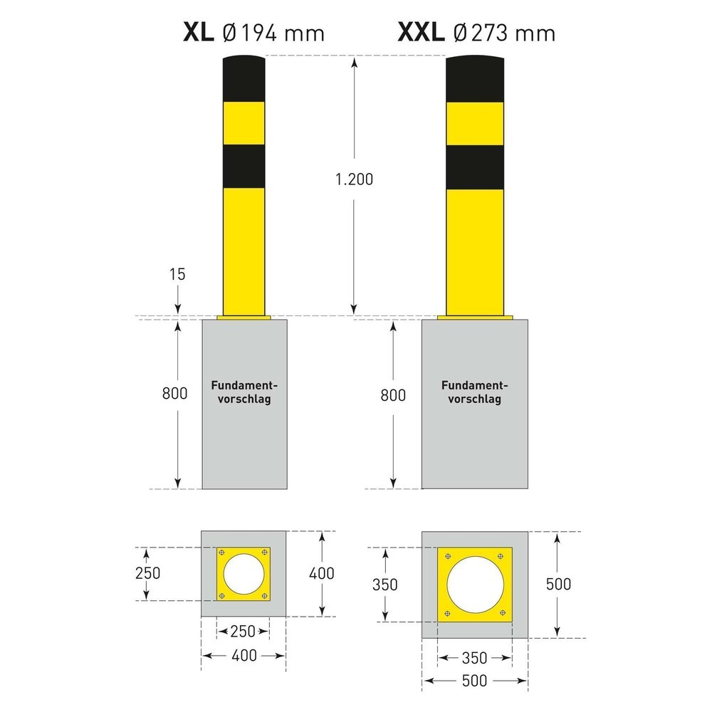 Číslo obrázku produktu 7: Ochranný sloupek, Ø 273 mm, výška 1200 mm, k připevnění hmoždinkami