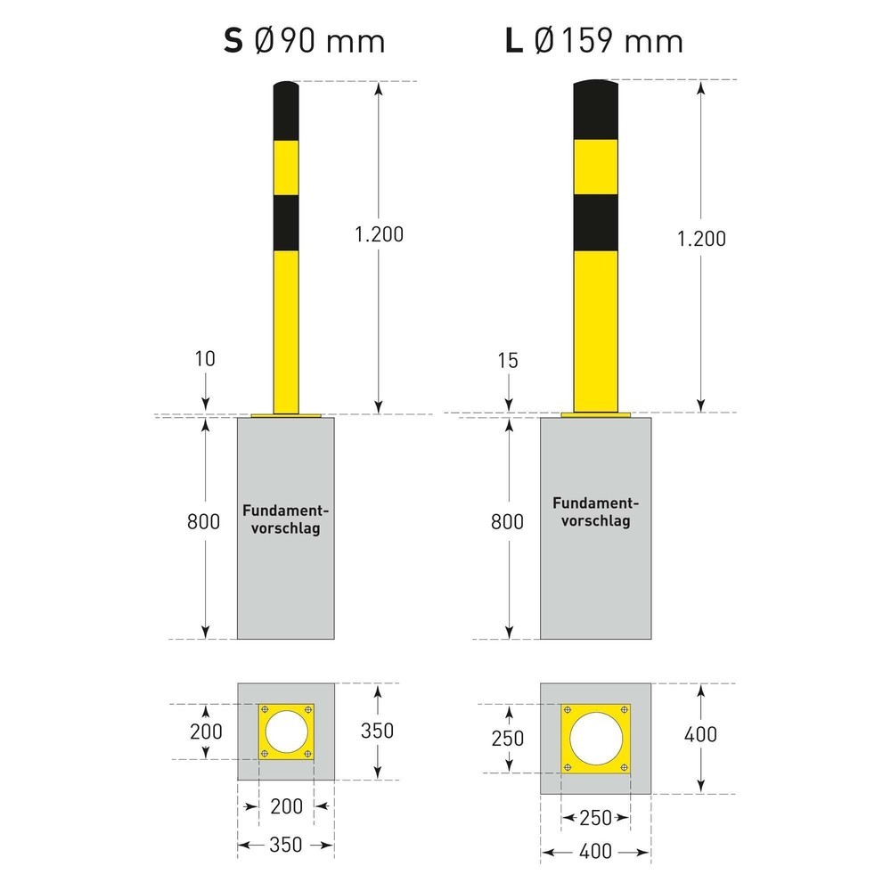 Číslo obrázku produktu 5: Ochranný sloupek, Ø 159 mm, výška 1 200 mm, k připevnění hmoždinkami