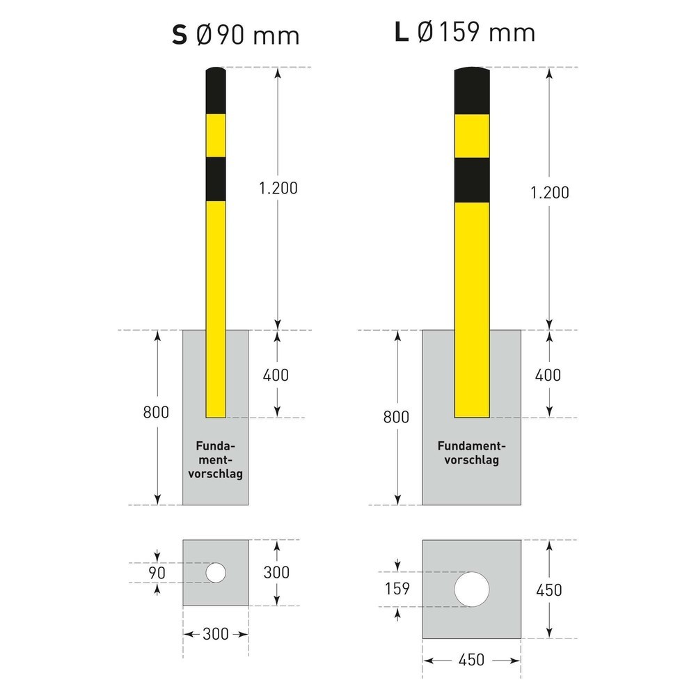 Číslo obrázku produktu 5: Ochranný sloupek, Ø 90 mm, výška 1 200 mm, k zabetonování