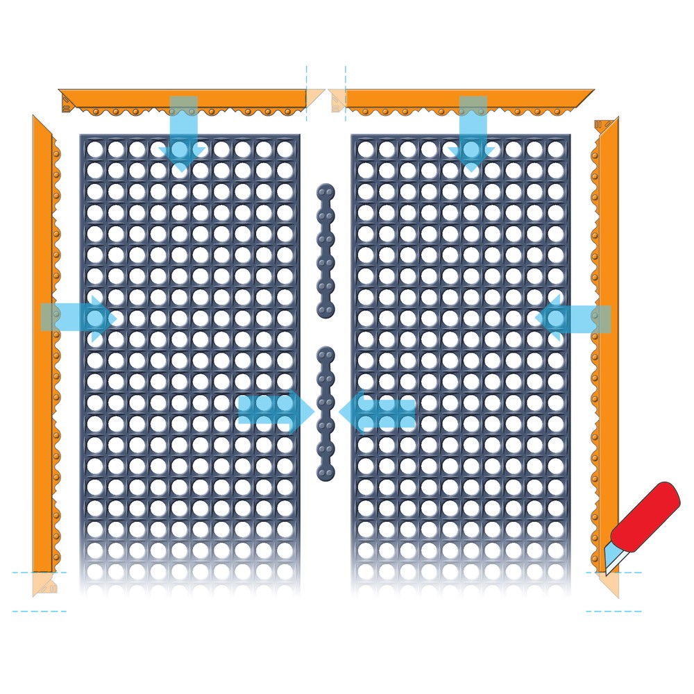 Číslo obrázku produktu 2: Okrajová lišta protiúnavové rohože z nitrilové gumy, pero, ŠxH 910 x 52 mm, oranžová