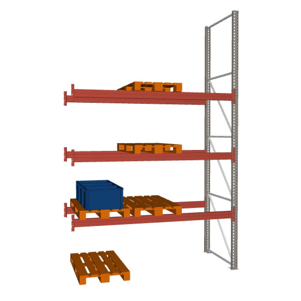 Obrázek produktu: Paletový regál META MULTIPAL, přídavné pole, nosnost police 2370 kg, 12 paletových míst, výška 4,4 m