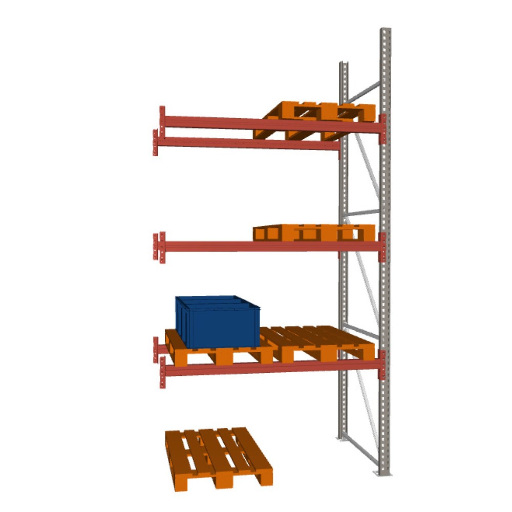 Obrázek produktu: Paletový regál META MULTIPAL, přídavné pole, nosnost police 2220 kg, 6 paletových míst, výška 3,8 m