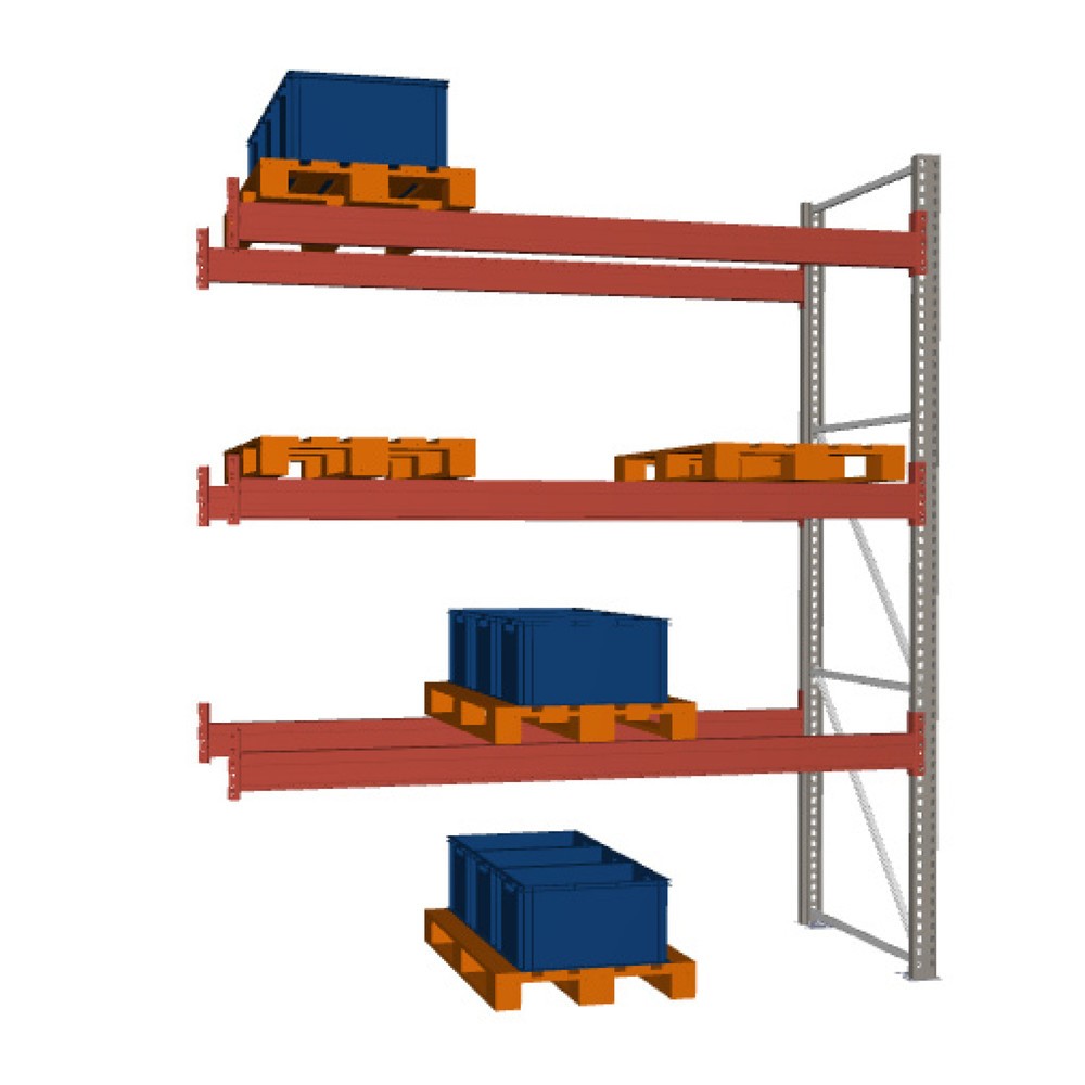 Obrázek produktu: Paletový regál META MULTIPAL, přídavné pole, nosnost police 2910 kg, 12 paletových míst, výška 3,8 m