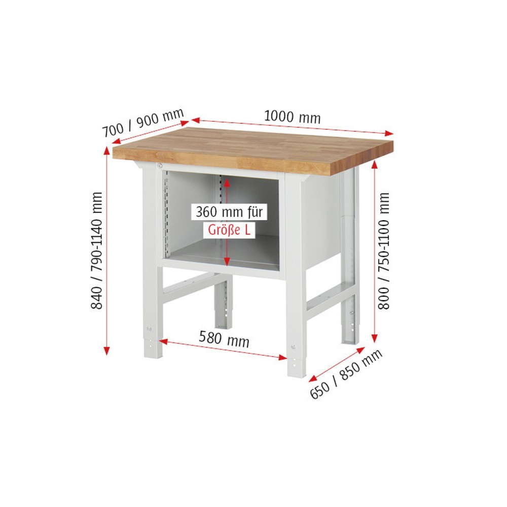 Číslo obrázku produktu 6: Pracovní stůl RAU řada 7000, VxŠxH 790-1140 x 1000 x 700 mm, 3 zásuvky 3 x 120 mm