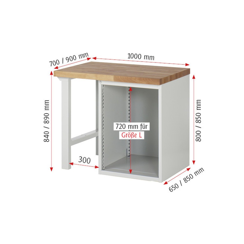 Číslo obrázku produktu 5: Pracovní stůl RAU řada 7000, 1 kontejner, VxŠxH 890 x 1000 x 700 mm, 3x zásuvka s výsuvem 100 %, 1 x 150, 1 x 210, 1 x 360 mm, nosnost zásuvky 100 kg