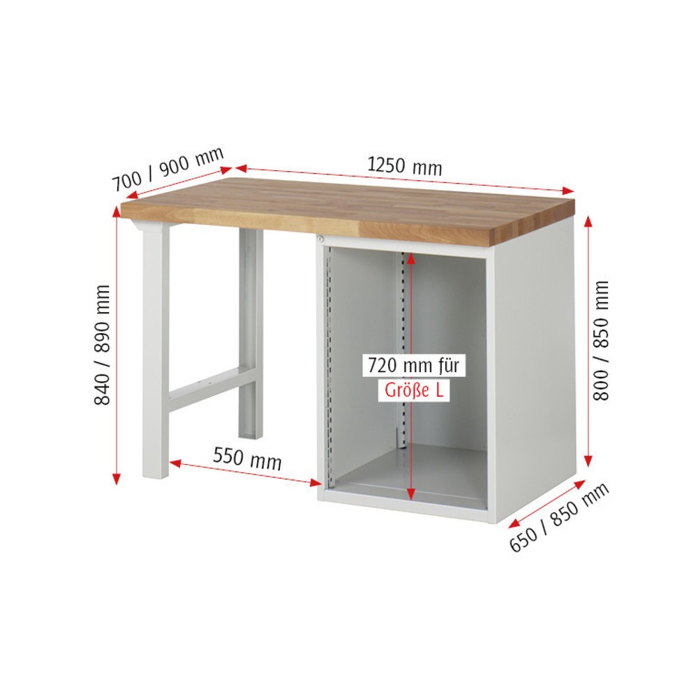 Číslo obrázku produktu 4: Pracovní stůl RAU řada 7000, 1 kontejner, VxŠxH 840 x 1250 x 900 mm, 6x zásuvka s výsuvem 90 % 6 x 120 mm, nosnost zásuvky 100 kg