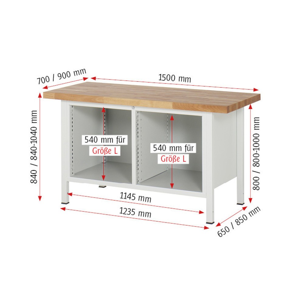 Číslo obrázku produktu 5: Pracovní stůl RAU řada 8000, 1 dvojitý kontejner, VxŠxH 840-1040 x 1500 x 900 mm, 3 zásuvky