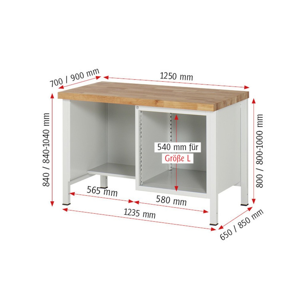 Číslo obrázku produktu 4: Pracovní stůl RAU řada 8000, 1 odkládací police, VxŠxH 840 x 1250 x 700 mm, 2x zásuvka s výsuvem 100 %