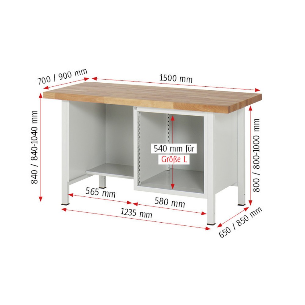 Číslo obrázku produktu 4: Pracovní stůl RAU řada 8000, 1 odkládací police, VxŠxH 840 x 1500 x 700 mm, 4x zásuvka s výsuvem 90 %