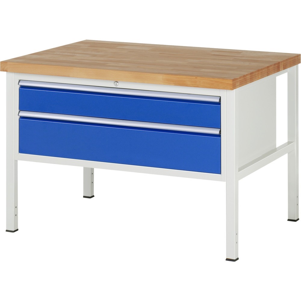 Číslo obrázku produktu 1: Pracovní stůl RAU řada 8000, VxŠxH 840 x 1250 x 900 mm, 2x zásuvka s výsuvem 100 %, 1 x 150, 1 x 210 mm, nosnost zásuvky 50 kg