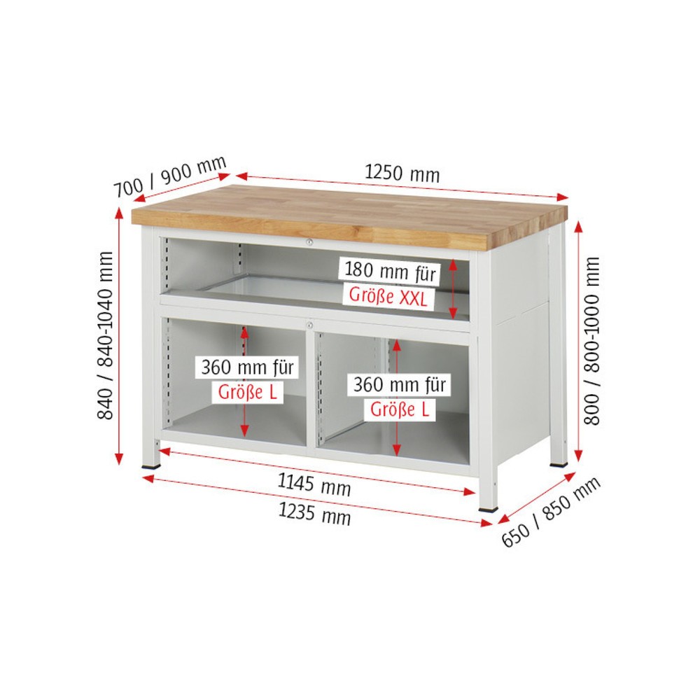 Číslo obrázku produktu 7: Pracovní stůl RAU řada 8000, 1 trojitý kontejner, VxŠxH 840 x 1250 x 700 mm, 5 zásuvek