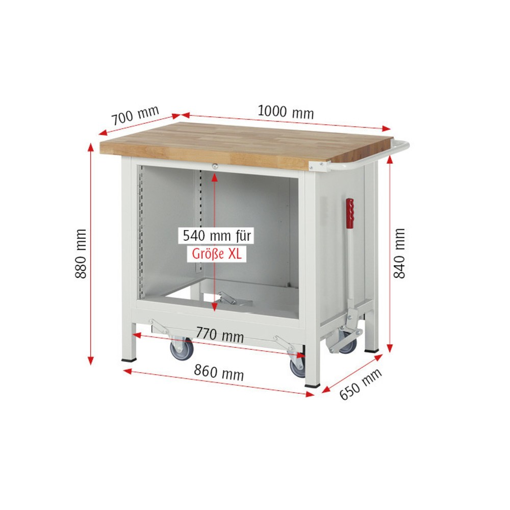 Číslo obrázku produktu 7: Pracovní stůl RAU řada 8000 se zapuštěným pojezdem, 1 kontejner, VxŠxH 880 x 1000 x 700 mm, 2x zásuvka s výsuvem 100 %, nosnost zásuvky 75 kg
