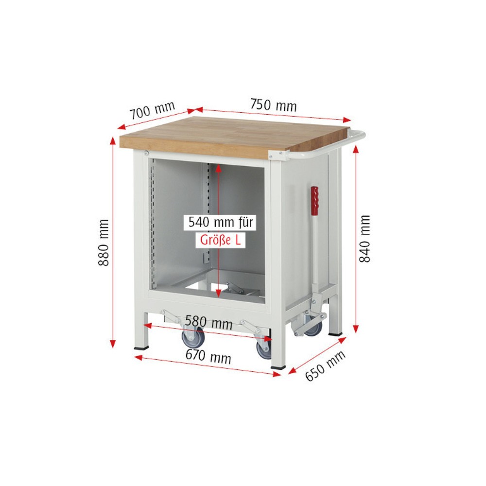 Číslo obrázku produktu 8: Pracovní stůl RAU řada 8000 se zapuštěným pojezdem, 1 kontejner, VxŠxH 880 x 750 x 700 mm, 1x zásuvka s výsuvem 100 %, 1 křídlové dveře