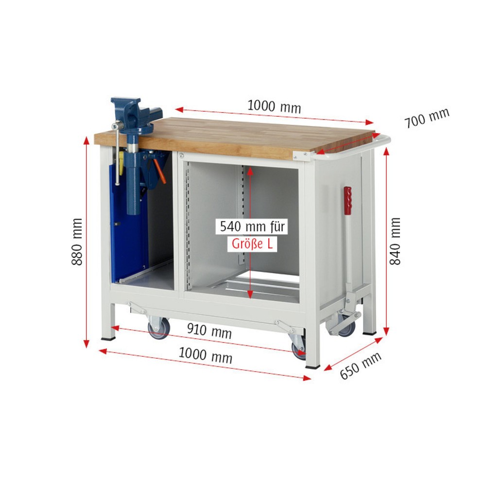 Číslo obrázku produktu 11: Pracovní stůl RAU řada 8000 se zapuštěným pojezdem, 2 kontejnery, VxŠxH 880 x 1000 x 700 mm, 3x zásuvka s výsuvem 90 %