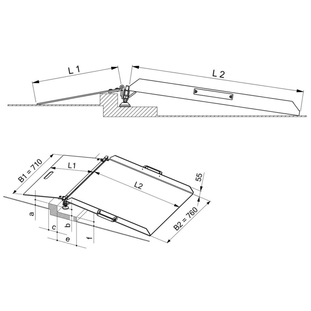 Číslo obrázku produktu 3: Přejezdový můstek, výškově nastavitelný, nosnost 300 kg, výškový rozdíl 60 – 100 mm