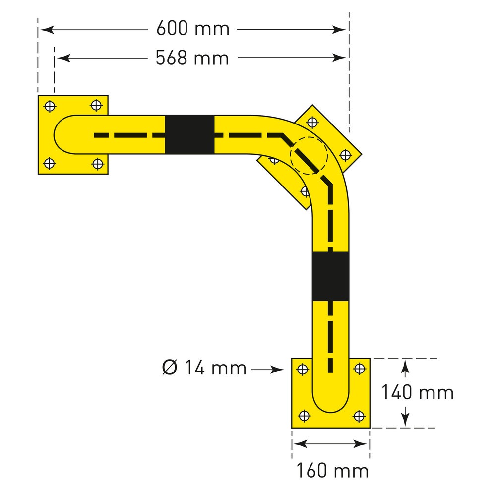 Číslo obrázku produktu 4: Rohový ochranný oblouk s ochranou proti podjetí, vnitřní, VxŠ 350 x 600 mm