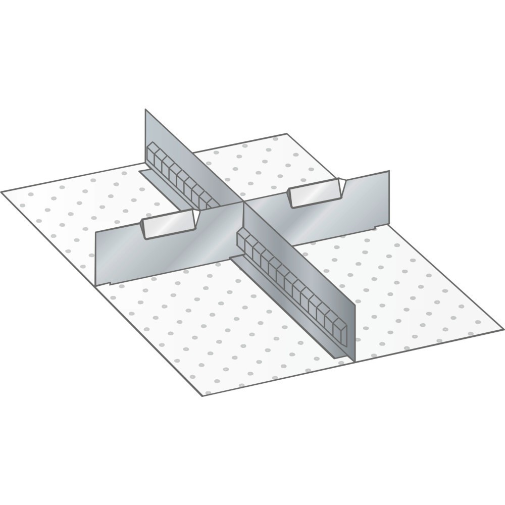 Obrázek produktu: Sada děrovaných nástěnných panelů a dělicích plechových příček LISTA 18x27E, (ŠxH) 306x459 mm, 1 děrovaný nástěnný panel, 2 dělicí plechové příčky, pro výšku čela 50 mm