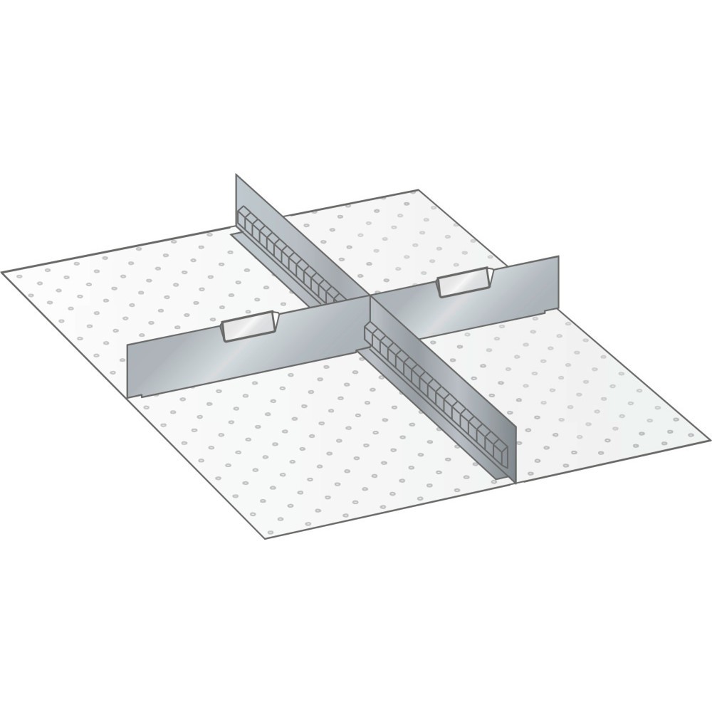 Obrázek produktu: Sada děrovaných nástěnných panelů a dělicích plechových příček LISTA 27x36E, (ŠxH) 459x612 mm, 1 děrovaný nástěnný panel, 2 dělicí plechové příčky, pro výšku čela 75 mm