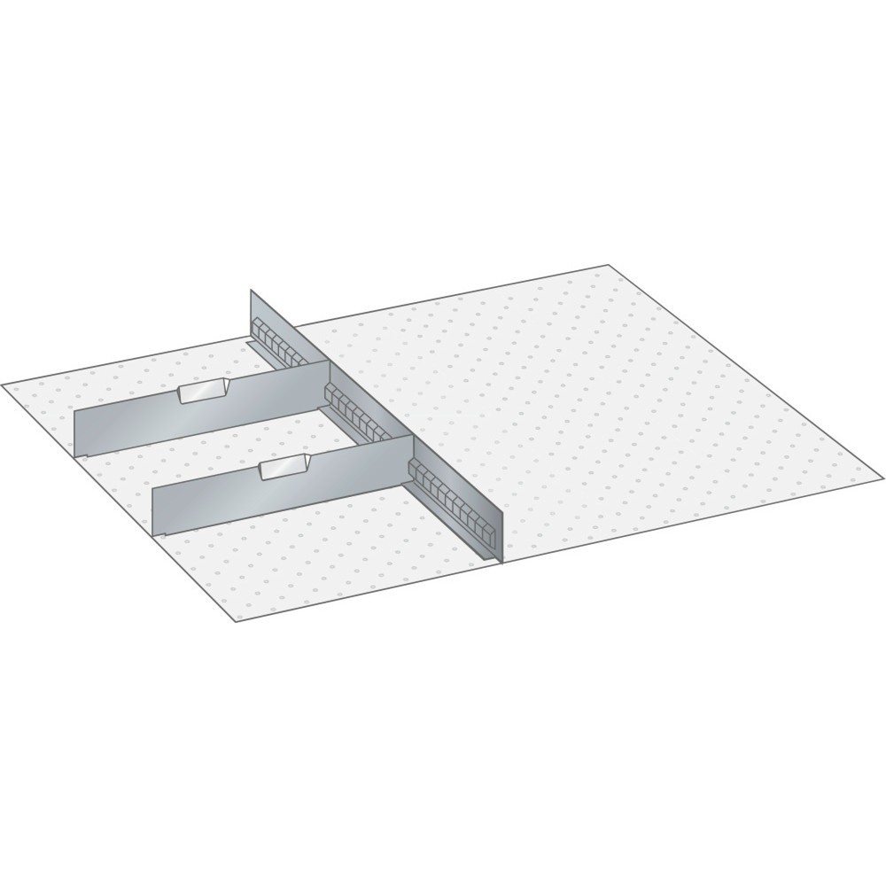 Obrázek produktu: Sada děrovaných nástěnných panelů a dělicích plechových příček LISTA 36x36E, (ŠxH) 612x612 mm, 1 děrovaný nástěnný panel, 2 dělicí plechové příčky, pro výšku čela 100 mm