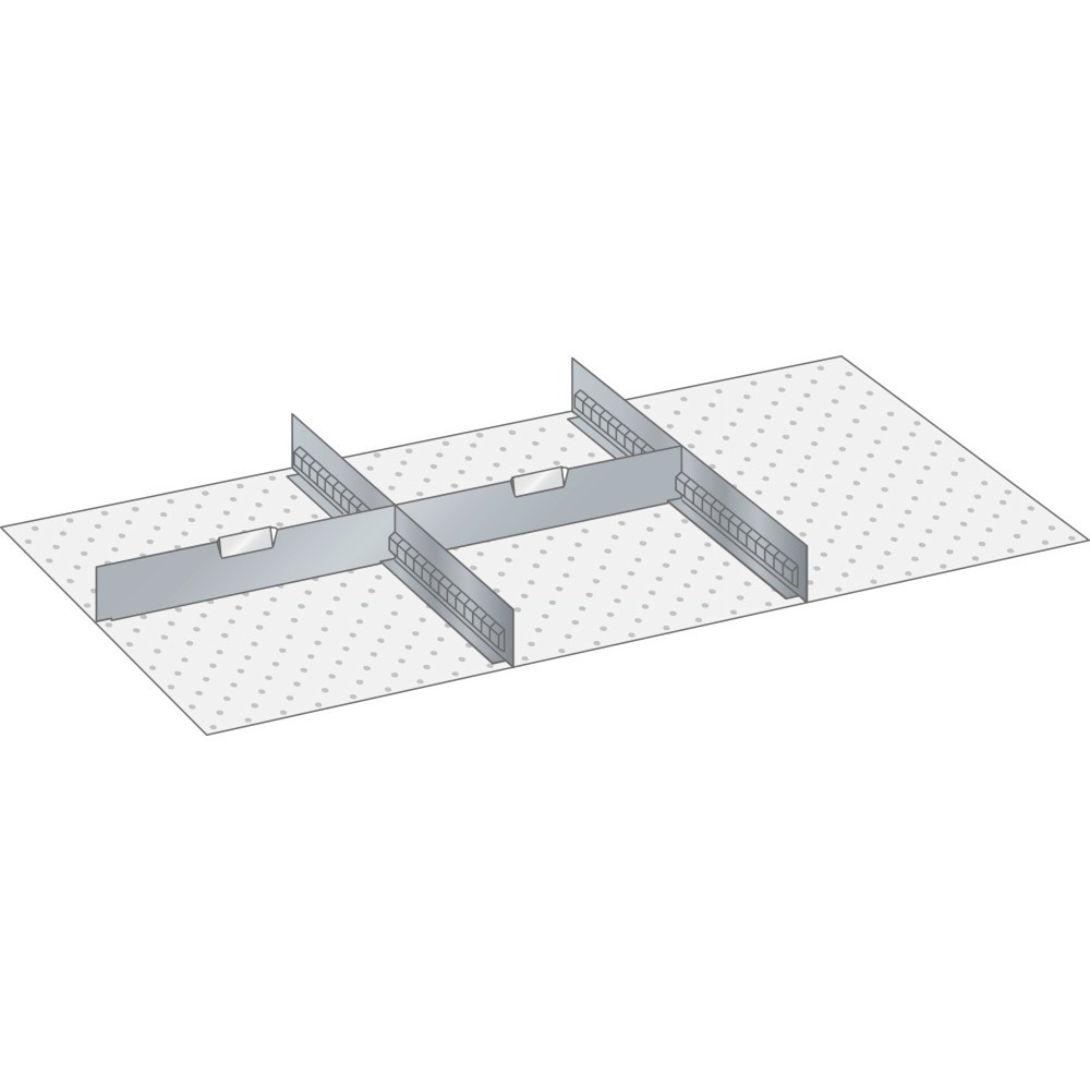 Obrázek produktu: Sada děrovaných nástěnných panelů a dělicích plechových příček LISTA 54x27E, (ŠxH) 918x459 mm, 2 děrované nástěnné panely, 2 dělicí plechové příčky, pro výšku čela 50 mm