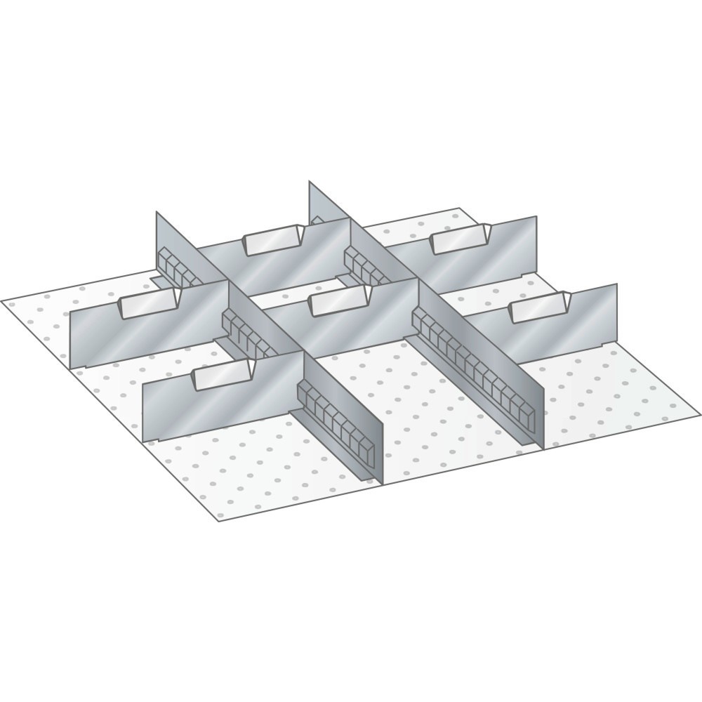 Obrázek produktu: Sada děrovaných nástěnných panelů a dělicích plechových příček LISTA, (ŠxH) 459x510 mm, 2 děrované nástěnné panely, 6 dělicích plechových příček, pro výšku čela 75 mm