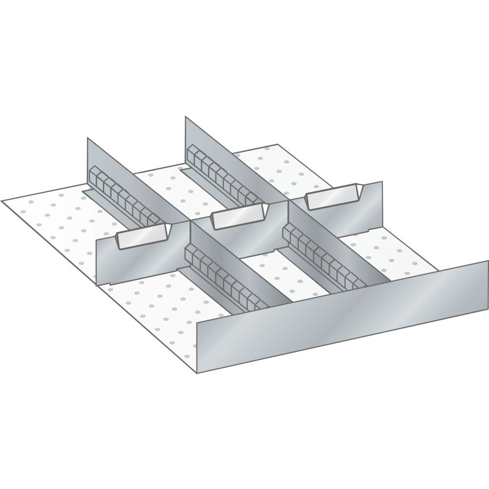 Obrázek produktu: Sada děrovaných nástěnných panelů a dělicích plechových příček LISTA, (ŠxHxHL) 357x459x95 mm, 3 děrované nástěnné panely, 3 dělicí plechové příčky