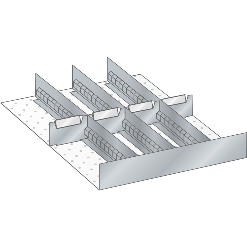 Obrázek produktu: Sada děrovaných nástěnných panelů a dělicích plechových příček LISTA, (ŠxHxHL) 357x459x95 mm, 4 děrované nástěnné panely, 4 dělicí plechové příčky