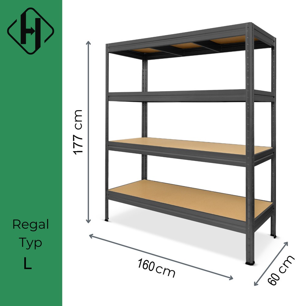 Číslo obrázku produktu 3: Zátěžový regál HEMMDAL typ L, grafitová šedá – 177 x 160 x 60 cm – až 2400 kg