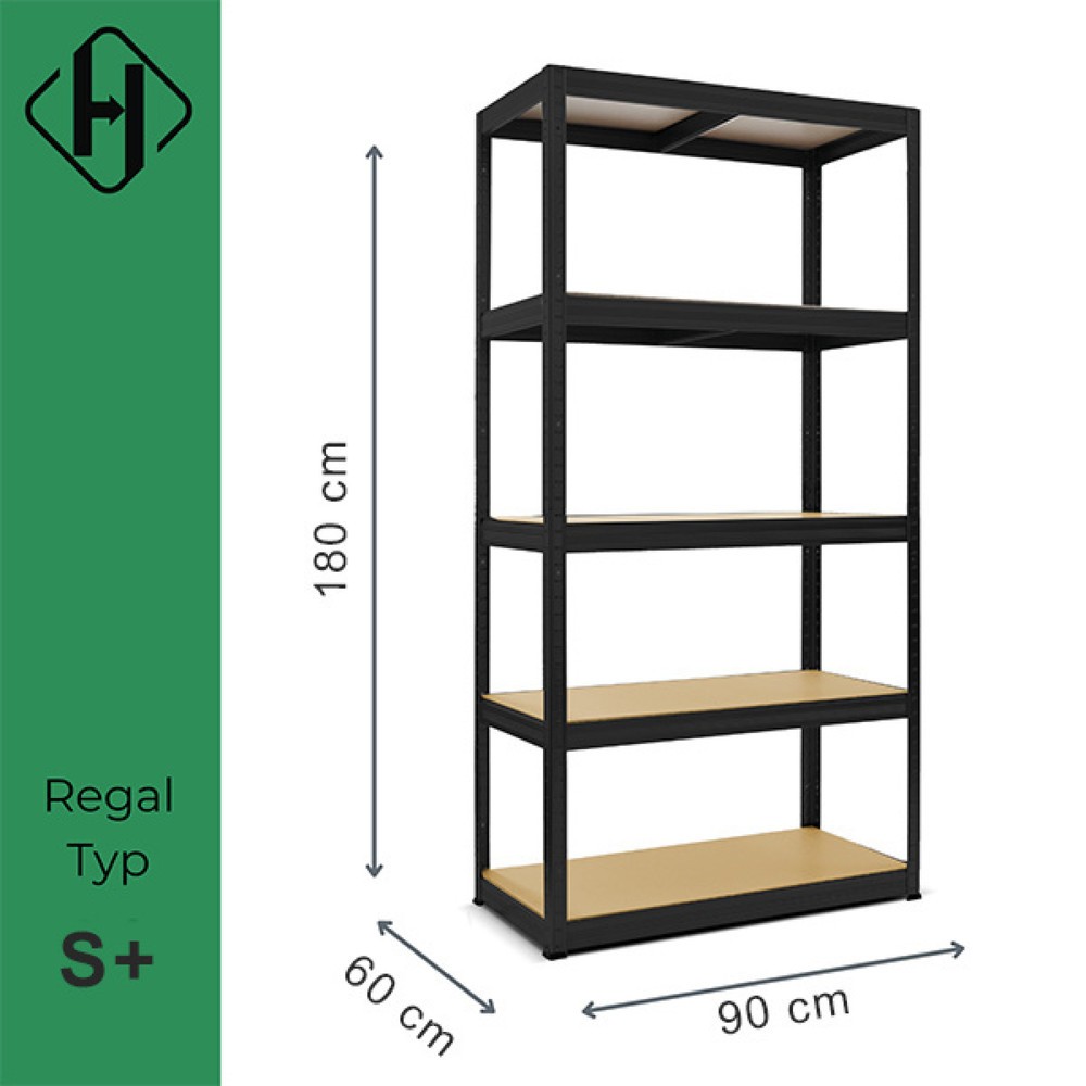 Číslo obrázku produktu 2: Zátěžový regál HEMMDAL typ S+, černá – 180 x 90 x 60 cm – až 750 kg