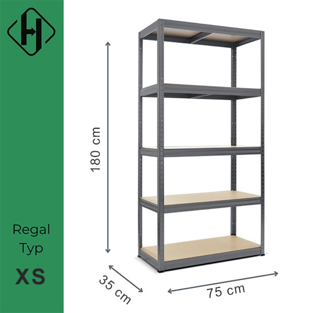 Číslo obrázku produktu 2: Zátěžový regál HEMMDAL typ XS, grafitová šedá – 180 x 75 x 35 cm – až 750 kg