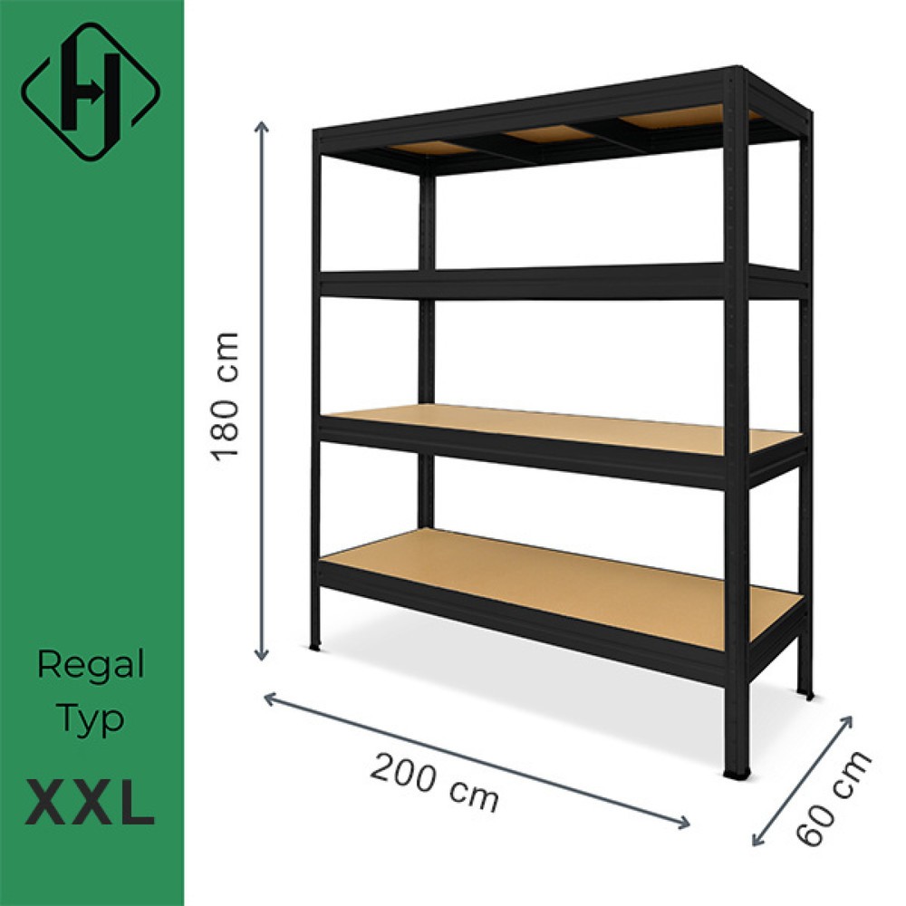 Číslo obrázku produktu 3: Zátěžový regál HEMMDAL typ XXL, černá – 177 x 200 x 60 cm – až 2000 kg