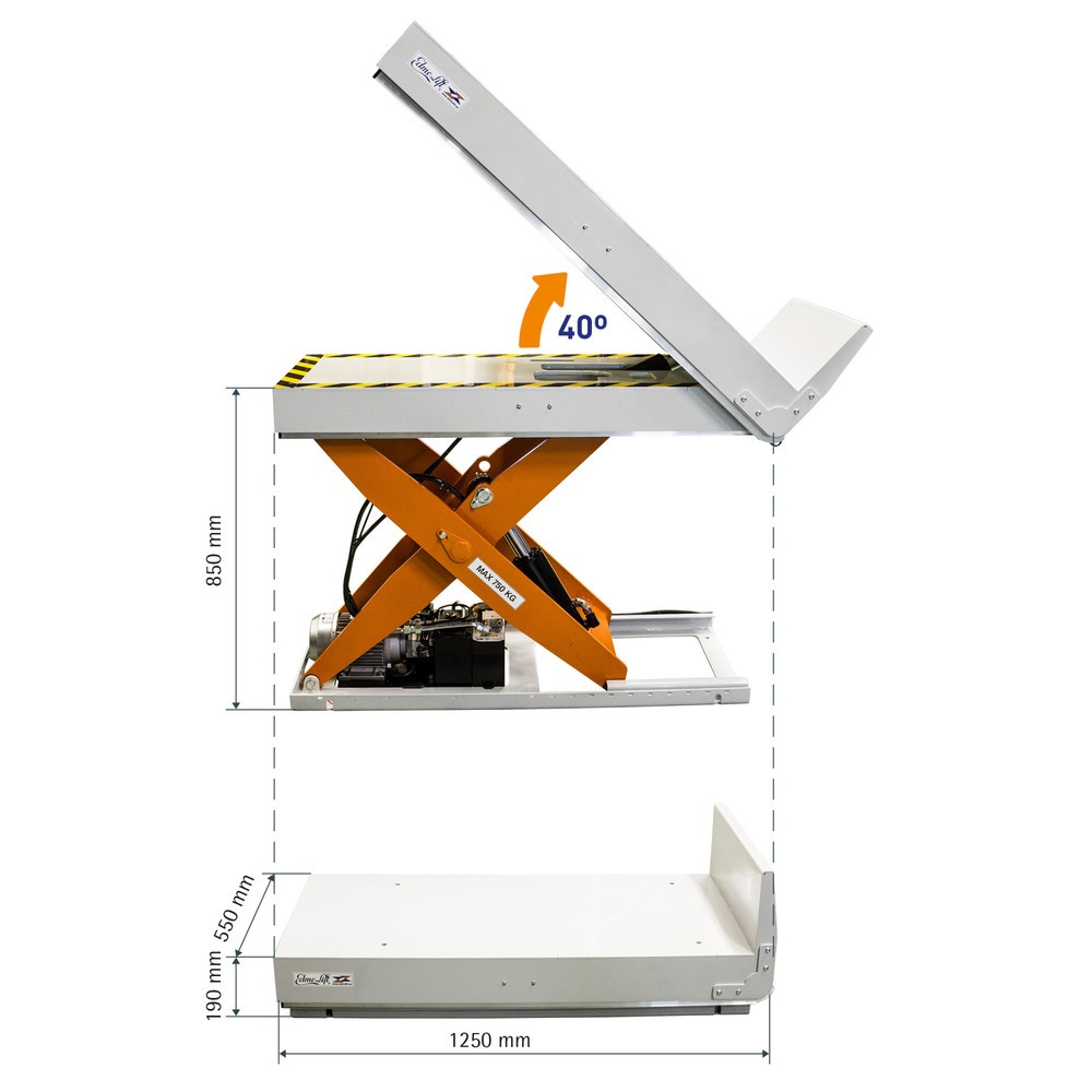 Číslo obrázku produktu 2: Zvedací stůl s nůžkovým mechanismem EdmoLift® s funkcí naklápění